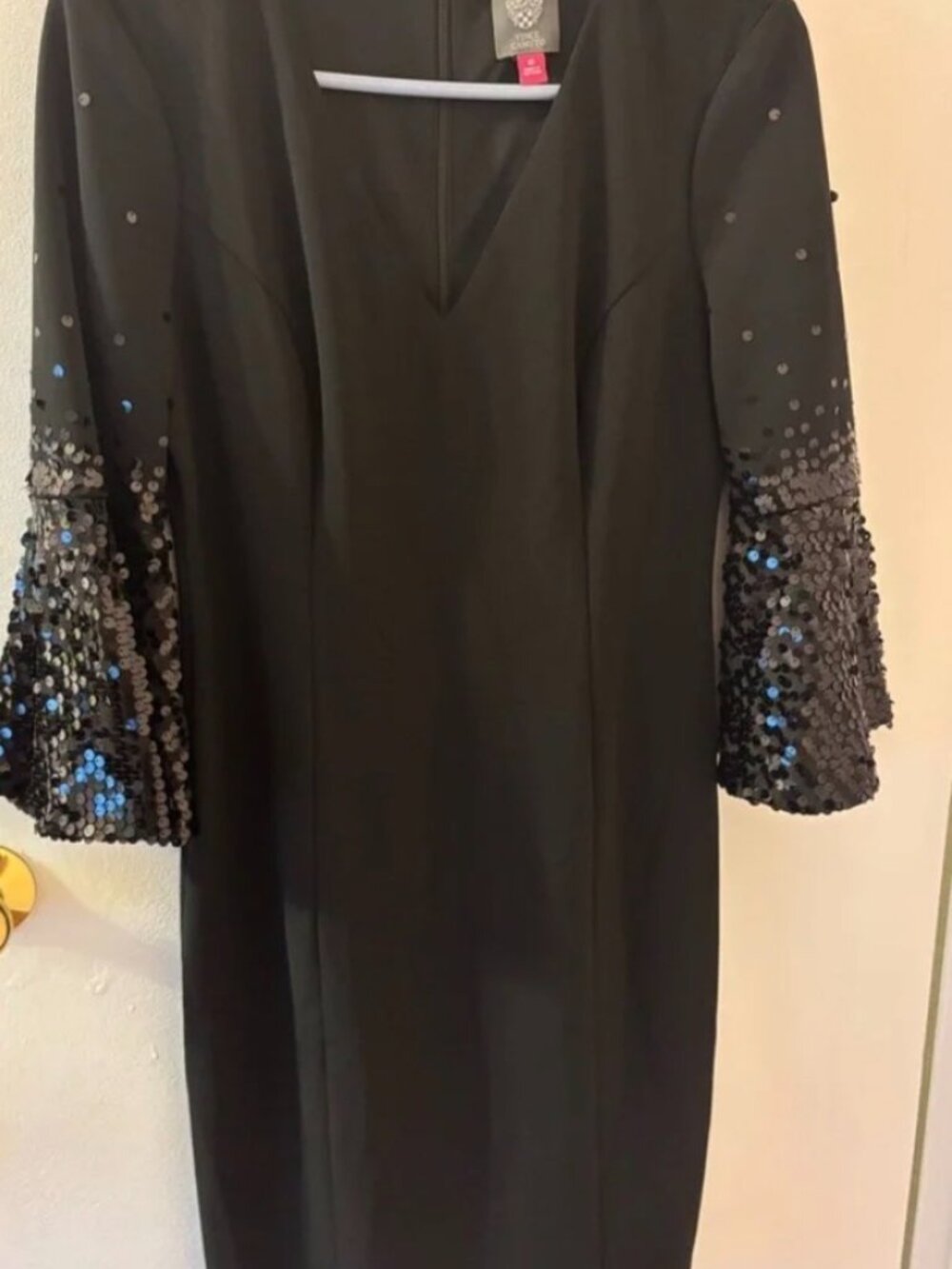 Vince Camuto Black Dress w/ Sequined Embellished Sleeves - 6
